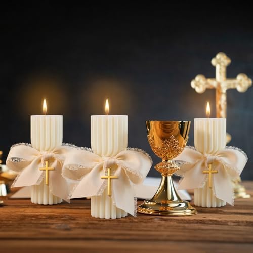 Conelist 12 Pcs Baptism Catholic First Communion Candles with Bow and Cross - Image 3