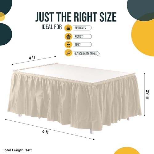 Exquisite Ivory Table Skirt 24 Pack - Disposable Plastic Table Skirts for Rectangle Tables 6ft 8ft & Round Tables - 29in x 14ft Self-Adhesive Strip - Birthday Wedding Gender Reveal Decor - Image 4