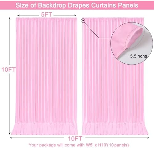 50x10ft Pink Backdrop Curtain for Wedding Parties Wrinkle Free Fabric Light Pink Drapes Backdrop Decoration for Baby Shower Birthday Photography Decoration 10 Panels, 5ft x 10ft - Image 5