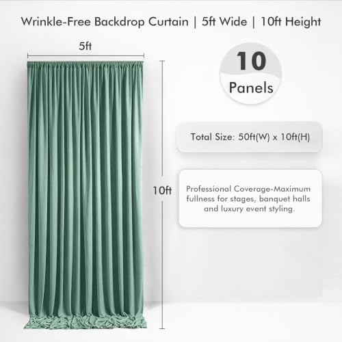 50×10 Sage Green Curtains for Wedding Party Backdrop Decor-10 Panels 5×10ft - Image 2