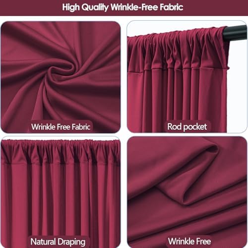 ESGOTBME 10x10ft Wrinkle Free ‌Burgundy Backdrop Curtain for Parties Soft Fabric Drapes Wedding ‌Curtain Backdrop for Birthday Party Decorations Background for Photography 5x10ft, 2 Panels - Image 5