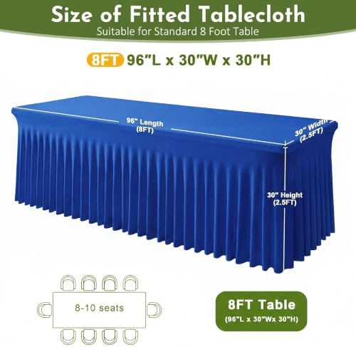 Blue Spandex Tablecloth for 8FT Rectangle Tables, Table Skirt - Image 3
