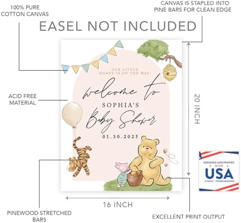 Andaz Press Personalized Classic Bear Baby Shower Decorations, “Our Little Honey Is on the Way” Custom Baby Shower Welcome Sign Decor, Vintage Classic Bear Decorations - Image 2