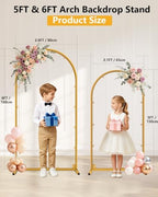 Wedding Arch Backdrop Stand 5FT, 6FT Gold Metal Arch Stand Set of 2, Balloon Arch Stand for Wedding Baby Shower Birthday Ceremony Party Graduation Decoration - Image 2