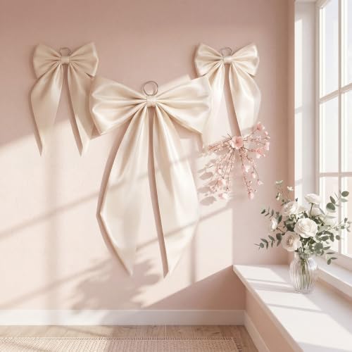 Crowye 7 Pcs Giant Satin Bow Decor, Large Cream Backdrop Decor by Crowye
