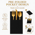 100 Pcs Black Napkins Disposable Linen Feel Dinner Paper Napkins with Built-in Flatware Pocket, Airlaid Paper Pre-Folded Napkins for Silverware Baby Shower Easter Wedding Birthday Party - Image 6