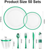 BESTSTAR 350 PCS Clear Green Plastic Dinnerware Set for Party for 50 Guests - Image 3