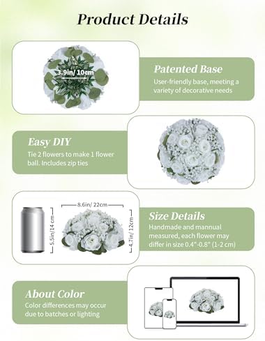 BLOSMON White Flowers for Wedding Centerpieces: 10 Pcs, Rose Babys Breath - Image 5