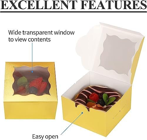 KPOSIYA 120pcs Small Cookie Boxes with Window, 4x4x2.5 Gold Bakery Box - Image 3