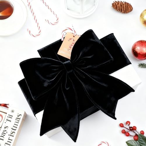 Meseey 4 Inch Wide Black Velvet Wired Ribbon, 10 Yards Solid Color Velvet Ribbon with Wire Edge for Christmas Tree, Wreaths, Gift Wrapping, Bows, Crafts - Image 2