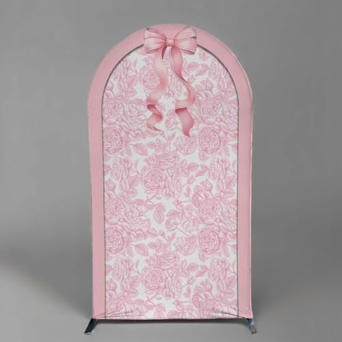 Pink Floral Arch Backdrop Cover Toile Bride to Be Baby Shower Girl Party Chiara Arched Frame Bow Flowers 1st Wedding Birthday Parties Decorations (6.6FT,4383) - Image 2
