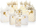 Tenare 24 Pcs Metallic Gold Gift Bags Bulk with Handle and 24 Tissue Paper Gold Foil Gift Bag for for Graduation Wedding Groomsmen Bridal Baby Shower Gifts Holiday Party Favors 3 Size 4.5’’ 9’’ 13’’ by Tenare