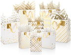 Tenare 24 Pcs Metallic Gold Gift Bags Bulk with Handle and 24 Tissue Paper Gold Foil Gift Bag for for Graduation Wedding Groomsmen Bridal Baby Shower Gifts Holiday Party Favors 3 Size 4.5’’ 9’’ 13’’ by Tenare