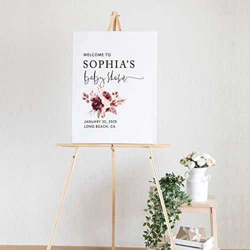 Andaz Press Custom Large Baby Shower Welcome Sign, 16" x 20", Boho Burgundy Blush Floral Personalized Canvas Welcome Sign, Gender-Neutral Canvas Sign for Baby Sprinkle, Fall Baby Shower Decorations - Image 2