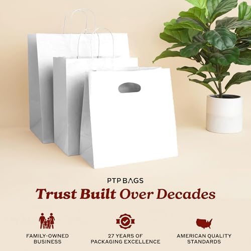 White Kraft Paper Bags with Die Cut Handles, 11" x 6" x 11", 500 Pack - Image 7