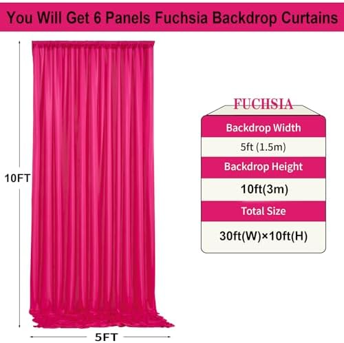 30ft x 10ft Fuchsia Wrinkle Free Backdrop Curtains for Parties,6 Panels 5×10ft Thick Silky Polyester Hot Pink Photo Backdrop Drapes Curtain for Barbie Party Wedding Birthday Baby Shower Photography - Image 5
