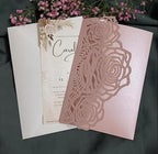 50sets Green Laser Cut Wedding Invitations Card Rose Greeting Cards Envelopes Invitation for Wedding Birthday Baby Graduation Party Supplies (Only invitation cards, Pink) - Image 4