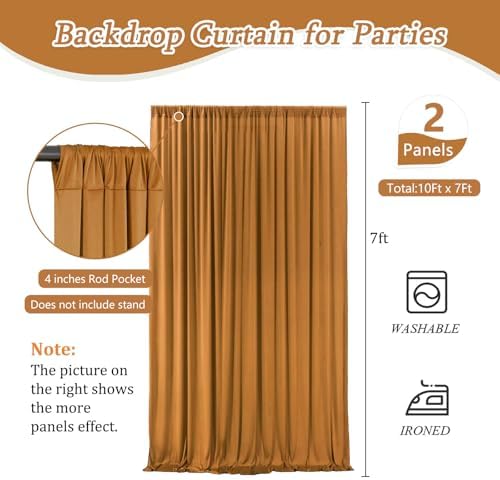 10 x 7 Feet Brown Backdrop Curtain for Partie, Background Curtains for Photoshoot, Birthday, Wedding, Halloween, Thanksgiving, Christmas Day, New Year Party Decorations 5Ft x 7Ft, 2 Panels - Image 2