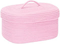 Sea Team Oval Storage Basket, Woven Cotton Rope Basket with Lid, Pink by SeaTeam