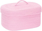 Sea Team Oval Storage Basket, Woven Cotton Rope Basket with Lid, Pink by SeaTeam