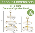 Frcctre Set of 2 Ceramic Cupcake Stand, 3+2 Tier Porcelain Dessert Display Tower Pastry Serving Tray, Tiered Dessert Cupcake Serving Platter for Tea Party, Wedding, Birthday - Image 2