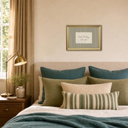 How Lucky Are We Sign Wall Art Trendy Green Striped Quote Wall Decor Picture Minimalist Preppy Inspirational Poster Canvas Painting Print for Living Room Bedroom Dorm 12x16 inch Gold Framed - Image 5