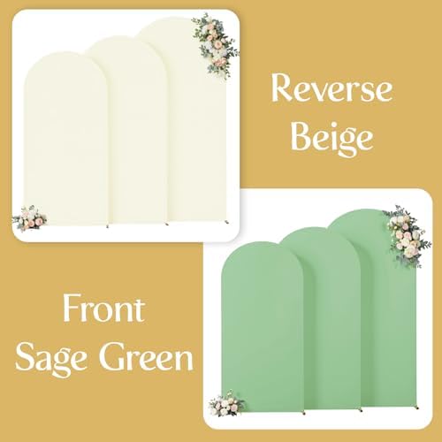 Sage Green Beige Arch Backdrop Cover 6FT 5FT 4FT Wedding Arch Covers Set of 3 Spandex Fitted Fabric Backdrops Double-Color Arch Covers Stretchy Backdrop for Party Baby Shower Birthday Decoration - Image 7