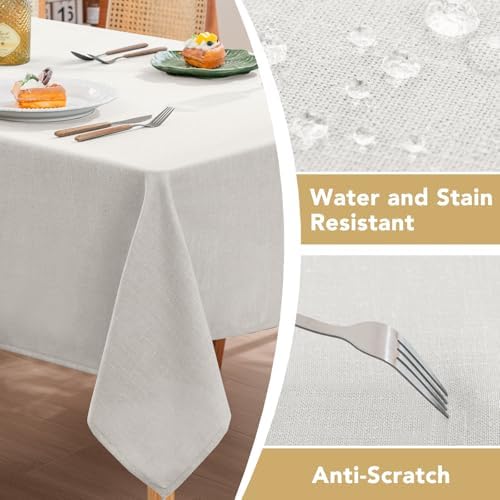 H.VERSAILTEX Linen Table Cloths Rectangle 60 x 104 Inch Premium Tablecloth Spill-Proof Waterproof Table Cover for Dining Buffet Feature Extra Soft and Thick Fabric Wrinkle Free, White - Image 4