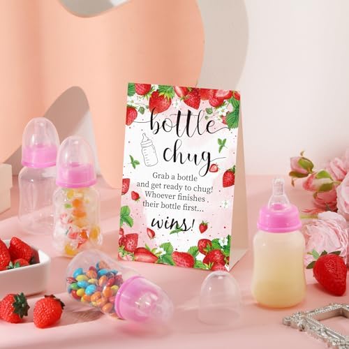 TrelaCo 20 Pcs Bottle Chug Game, Strawberry Baby Shower Favors, Pink - Image 4