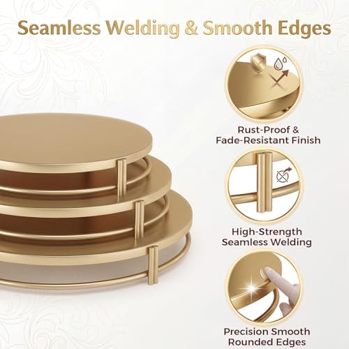 3-Piece Gold Cake Stand Set (8", 10", 12"), Elegant Metal Round Dessert Display Pedestals, Versatile Cupcake Pastry Serving Trays for Wedding, Birthday, Baby Shower Party Decor - Image 3