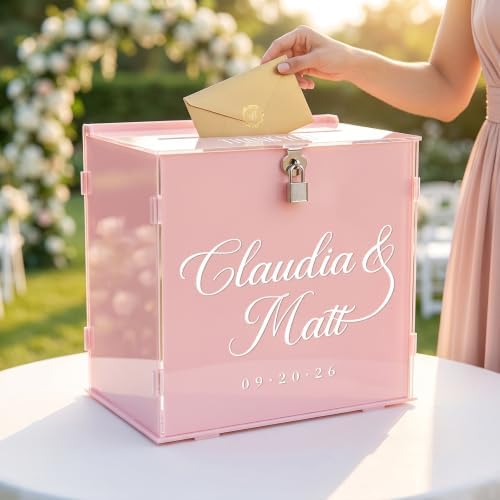 OASF&QPPTY Custom Wedding Card Box with Lock, Elegant Personalized Wedding Card Box for Reception, Graduation, Baby Shower - Secure PVC Money Box for Cards and Well Wishes, Elegant Party Table Decor - Image 6