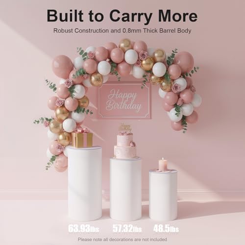Cylinder Stands for Party 3Pcs, White Round Cylinder Pedestal Display Plinth Pillars,Round Reusable Dessert Display Tables ,Easy To Store for Wedding Party Decor 35.4''(L),29.5''(M),23.6''(S) - Image 6
