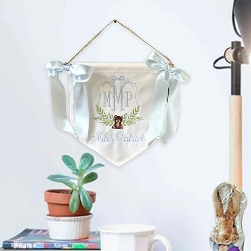 Customized Newborn Welcome Banner Embroidered Newborn Name Personalized Gifts Newborn Decorations With Bow Perfect For Baby Welcome Party Greetings Newborn Hospital Entrance Decorations - Image 7