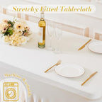 gogoparti 4 Pack Spandex Ivory Fitted Table Cloth for 8ft Rectangle Tables Ivory Stretch Tablecloth Banquet Table Covers Skirt Wrinkle Free Tablecloths for Parties Wedding - Image 7