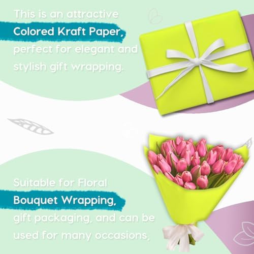 PerkHomy 36" x 2,400" (200') Neon Green Kraft Paper Roll for Craft Bulletin Board Paper Art Table Covering Crafting Gift Wrapping Bouquet Packing Parcel 80GSM 55LB (Neon Green, 36" x 200') - Image 4