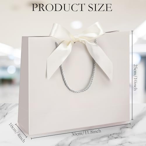 Silkfly 24 Pcs Paper Gift Bags with Handles & Bow Ribbon, Ivory - Image 2