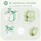 ACITHGL 30 Sets Fully Assembled Small Bubble Candle Party Favors for Guests Bulk Bridal Showers Favors Candles with Stylish Ribbons Thank You Cards Gifts (Green) - Image 2