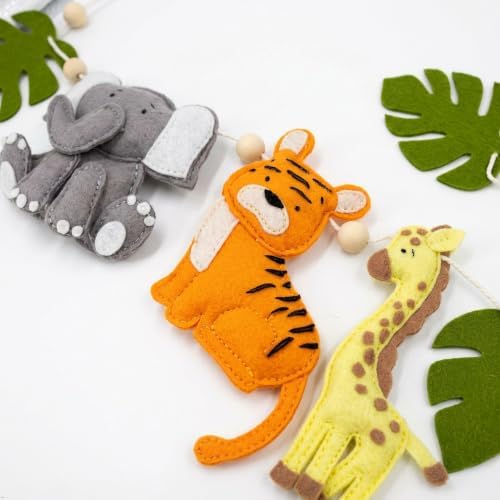 Handcrafted Safari Decor Felt Garland - 48 Inches (4 feet), Safari Animals Nursery Wall Decor, Baby Safari Nursery Decor, Safari Theme Baby Shower Decorations, Safari Wall Decor Garland - Image 3