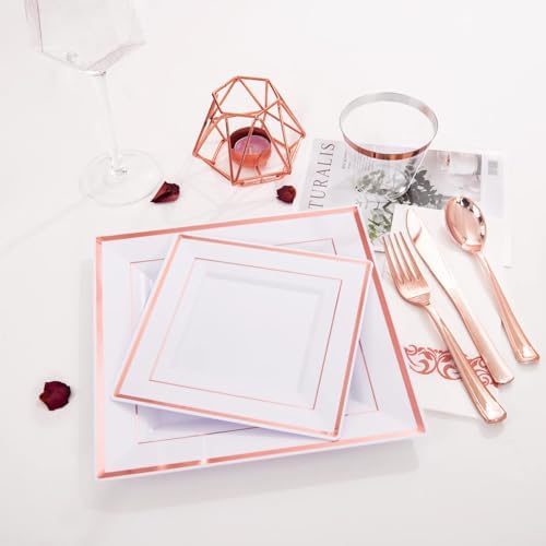 WDF 300 Pieces Rose Gold Plastic Silverware- Disposable Flatware Set - Heavy Duty Plastic Cutlery Includes 100 Forks, 100 Spoons, 100 Knives Perfect for Wedding/Party/Birthday - Image 4