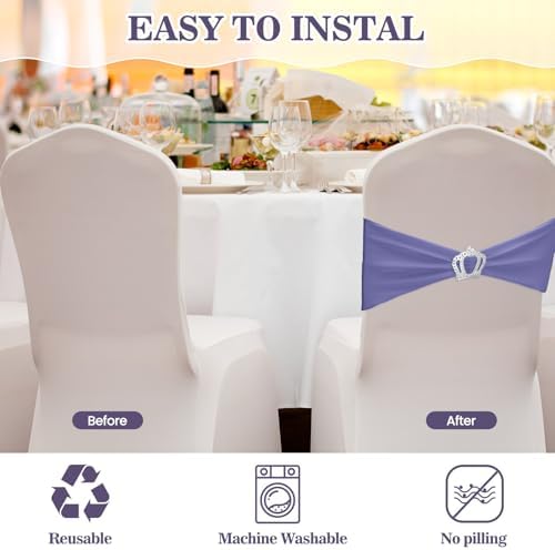 VitalCozy 50 Pcs Stretch Chair Sashes with Crown, Lavender - Image 4