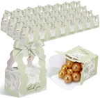 ForraFun 100 Sets Floral Wedding Favor Boxes with Pearl Pendant Bow, Green by Unknown