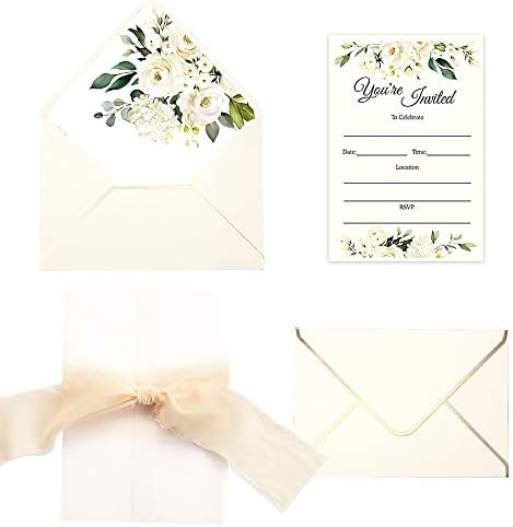 DORIS HOME 25PCS Fill-in Invitations Cards, Cream Flower by DorisHome