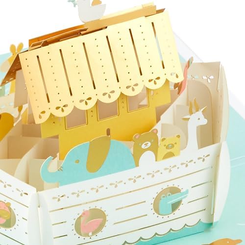 Hallmark 3D & Pop Up New Baby Card, Noah's Ark Design, Animals, Girl, Boy, Gold, Blue - Image 4