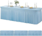 3 Packs Baby Blue Spandex Tablecloths for 8 Foot Rectangle Tables, Stretchy Fitted 8FT Blue Table Skirt for Wedding Party, Wrinkle Free Tablecloths for Banquet Wedding Birthday Party by Htper