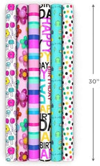 Hallmark Birthday Wrapping Paper Rolls, 6 Rolls (Flowers, Stripes, Dots) - Image 3