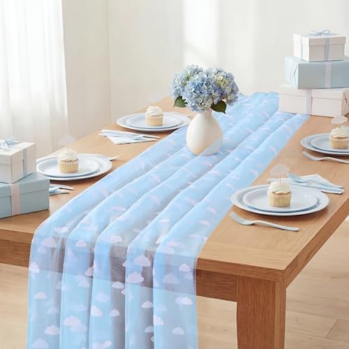 8 Pcs Blue Sky White Cloud Table Runner 29 x 70 in Cloud Decor - Image 4