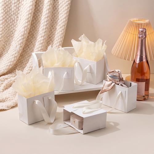 Qilery Halloween 50 Pcs Small White Gift Bags, Beige, 4.7 x 2.4 x 3.9'' - Image 5