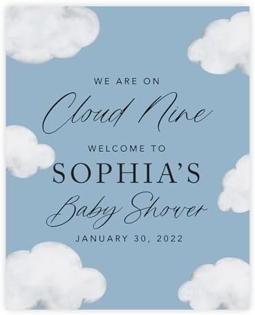 Andaz Press Personalized We Are On Cloud Nine Baby Shower Decorations, Dusty Blue On Cloud 9 Baby Shower Welcome Sign, Heaven Sent Decor, We Are Over the Moon Party Decorations, 16x20 Inch by AndazPress