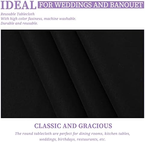 Showgeous 108 Inch Black Round Tablecloths, Polyester Table Covers - Image 5
