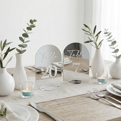 Acrylic Mirror Arch wedding table numbers 1-20 for Wedding and Events, Silver, 3.94 x 5.91 Inches, Set of 20 by Unknown
